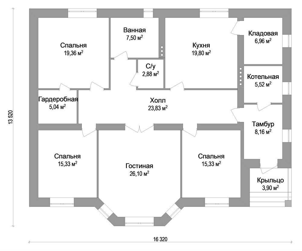 Проектирование одноэтажного дома 12 на 12 с тремя спальнями: правильное распределение пространства