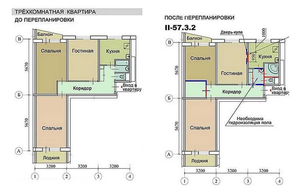 Какие особенности имеет перепланировка 3-комнатной квартиры Как осуществляется перепланировка квартиры 56 кв. м и другой площади в «хрущевке», в кирпичном и панельном доме