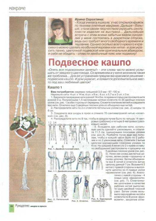 Подвесное кашпо для цветов: как сделать и связать своими руками
